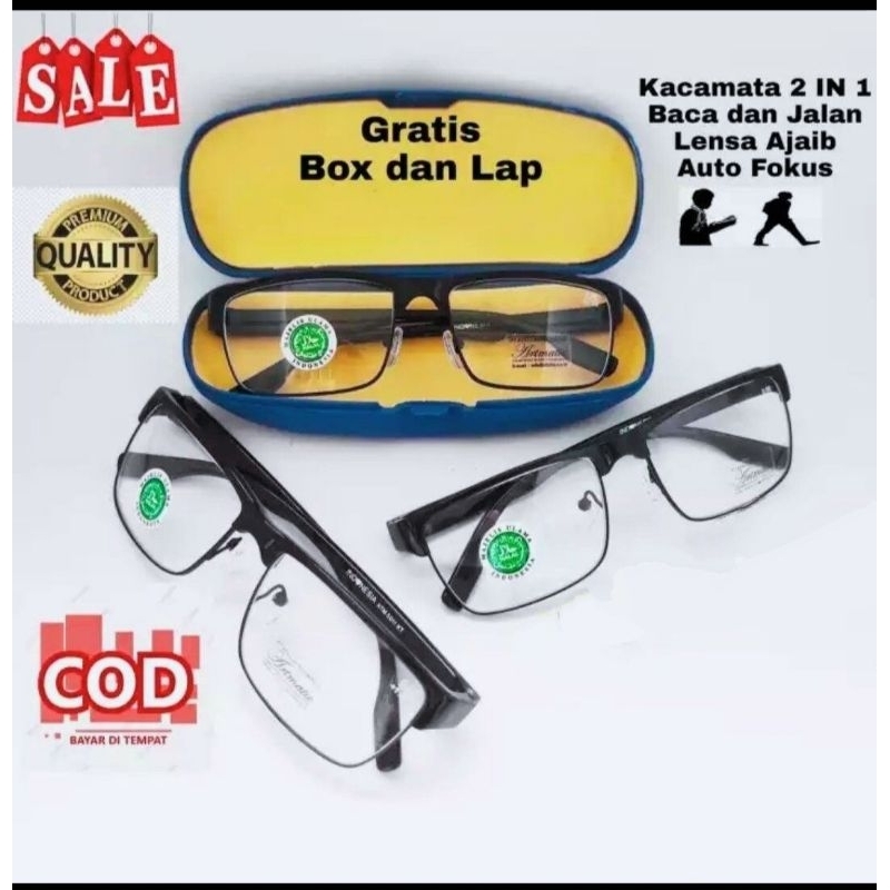 kacamata baca dan jalan/kacamata rabun dekat/kacamata plus auto fokus lensa asli kaca gratis kotak k
