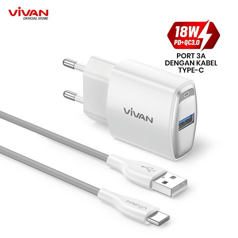 Vivan Power Oval 2/3C/3L Charger dengan Kabel Micro USB 2.1A /Type-C 3A/ Lightning 3A Original
