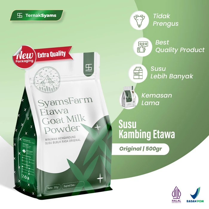 

TERNAK SYAMS - SyamsFarm Platinum Goat Milk Powder - Susu Kambing Etawa Bubuk 500g, Rasa Original, BPOM Halal, Cair & Natural