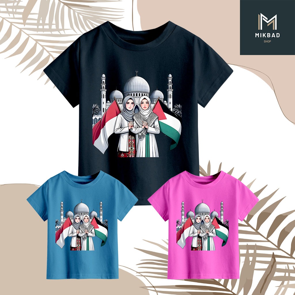 Kaos Anak Wanita Jilbab Bendera Indonesia Palestina Baju Anak Palestina Tangan Pendek Save Palestina