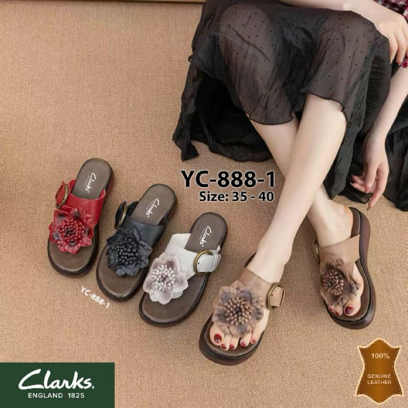 TERMURAH Sepatu Clarks YC-888-1 Flowers Fitflop Sandal / Sendal Kulit Clark / sendal jepit / leather