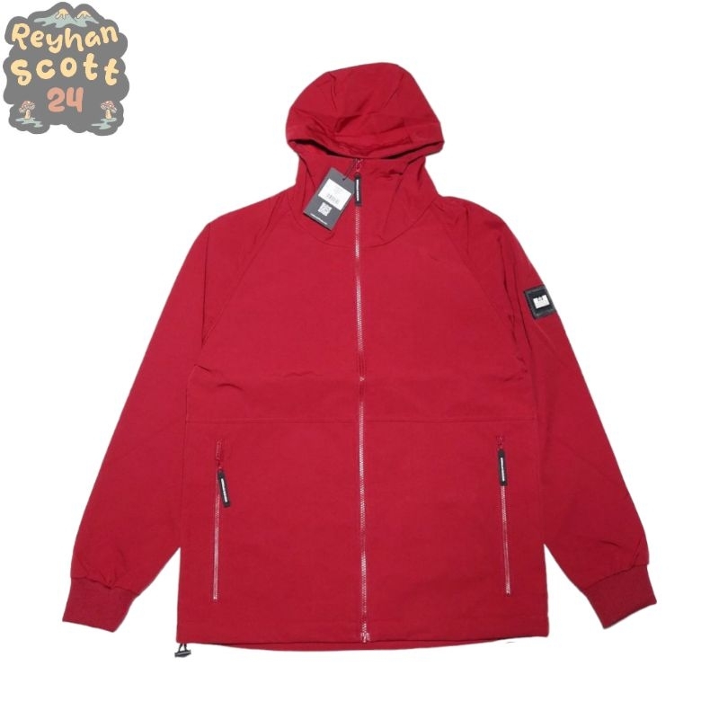 Weekend Offender stipe softshell jacket scarlet red
