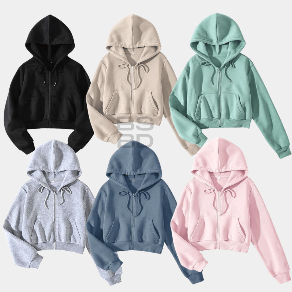 	 HOODIE ZIPPER BASIC CROP POLOS PREMIUM Jacket Crewneck Sweater Hoodie Wanita Kekinian Oversize Fashion Outfit Ootd Korean	