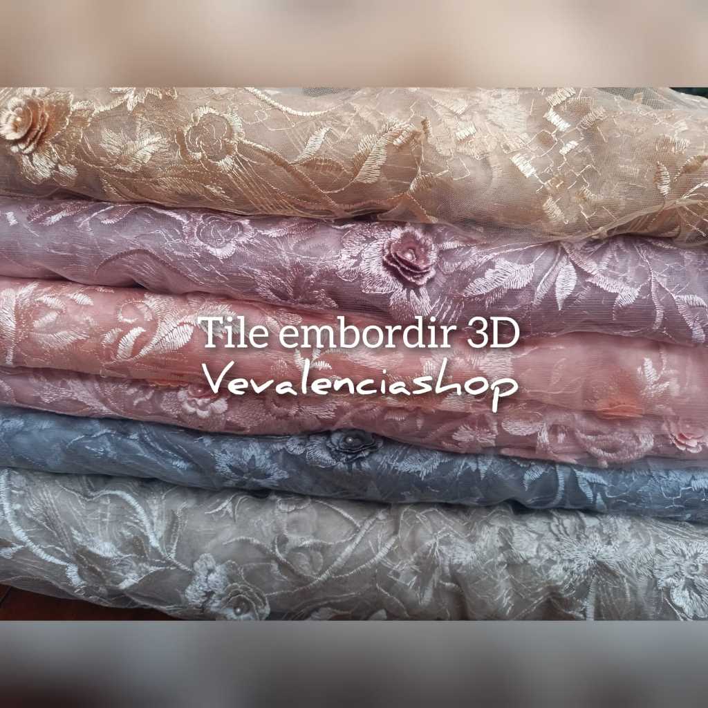 kain tulle 3d bunga/tile 3d motif bunga