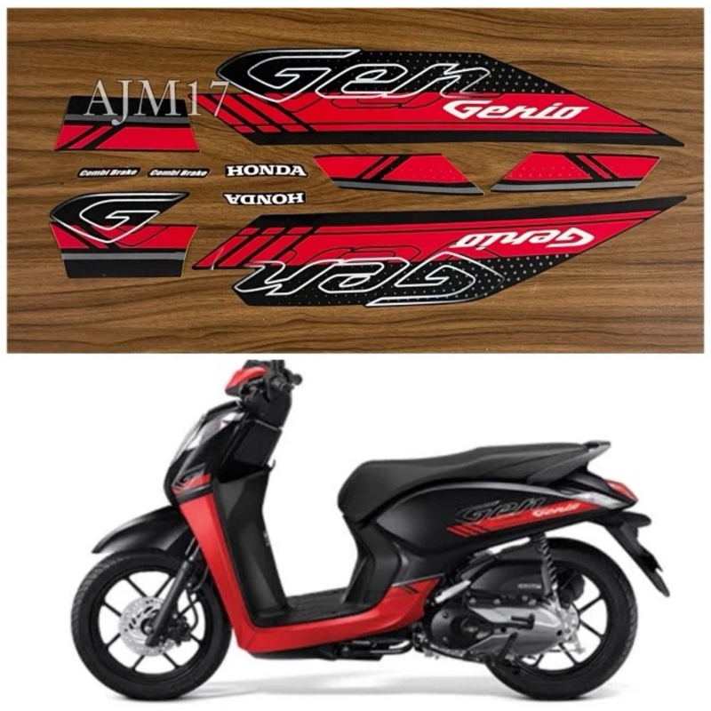 STIKER STRIPING MOTOR GENIO 2021 MERAH HITAM