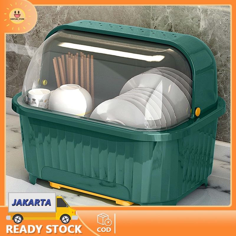 GARANSI (COD) RAK PENGERING AIR LONJONG MANGKOK RAK PIRING PLASTIK DENGAN TUTUP RAK