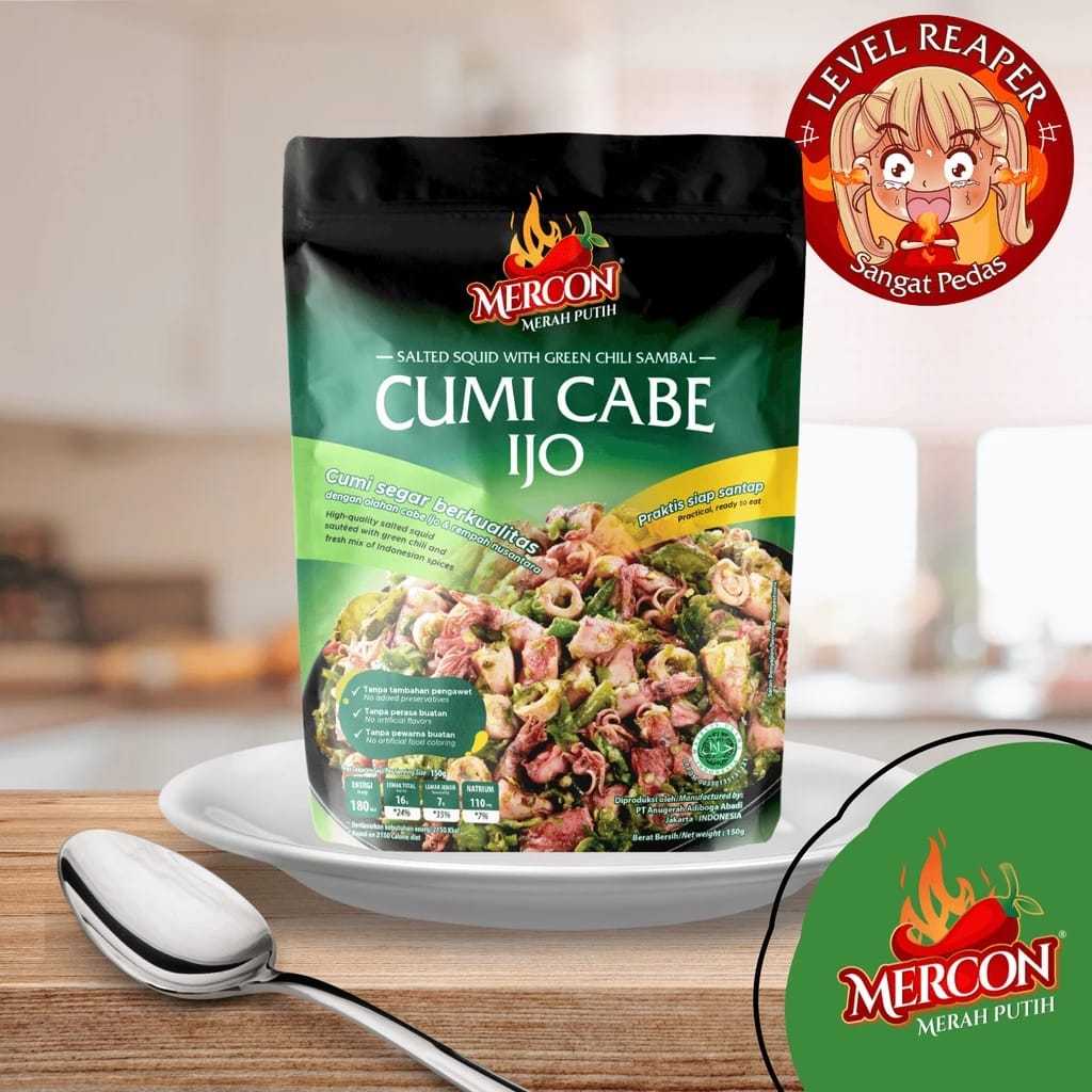 

Cumi Cabe Ijo Level Reaper - Sambal - Mercon Merah Putih Halal - BPOM 150 gram
