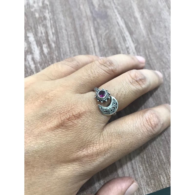 cincin perak wanita bulan bintang ukiran bali