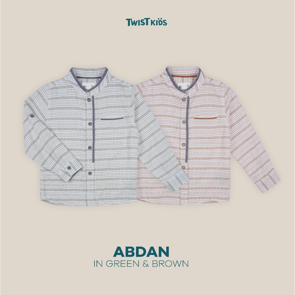 Twist Kids - Abdan NC, Kemeja Koko Motif StripeLengan Panjang Baju Lebaran Anak Laki-Laki