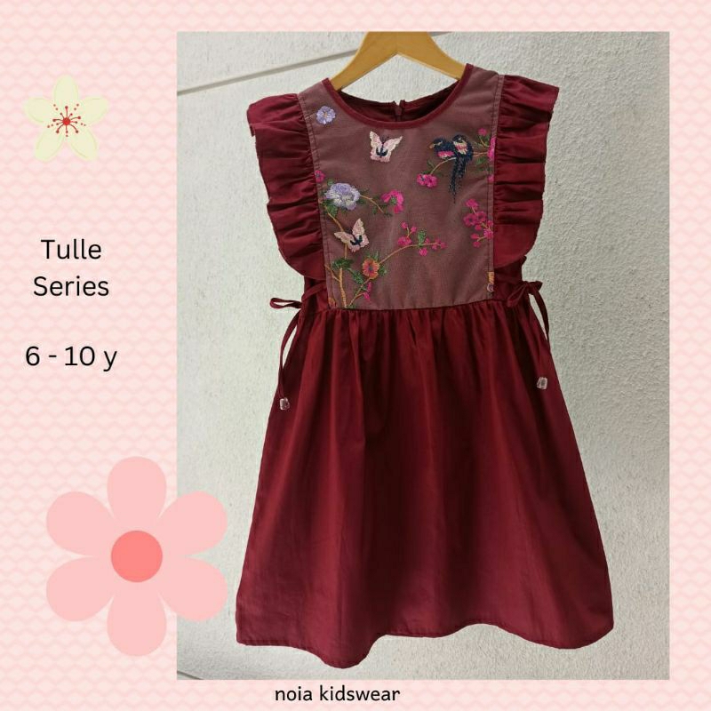 Dress Anak Perempuan Marun Maroon Noia Tile Valentino 6 7 8 9 10 tahun Dres Baju Katun Imlek