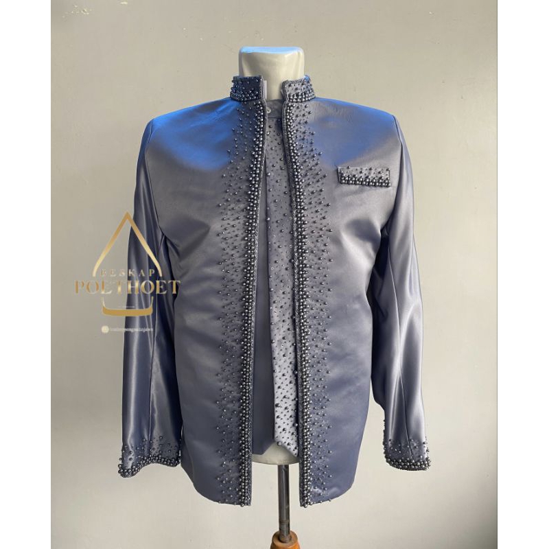 basofi jas pengantin pria modern silver simpel dan murah