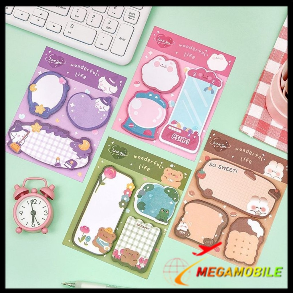 

MM - Sticky Notes Lucu 3 IN 1 Tempelan Kertas Catatan 60 Lembar Notes Kertas Tempel Karakter Bear Cat Rabbit Pembatas Buku Motif Hewan Imut Penanda Buku Memo Stick Stationery Memo Pad Convenience Cute 3 IN 1