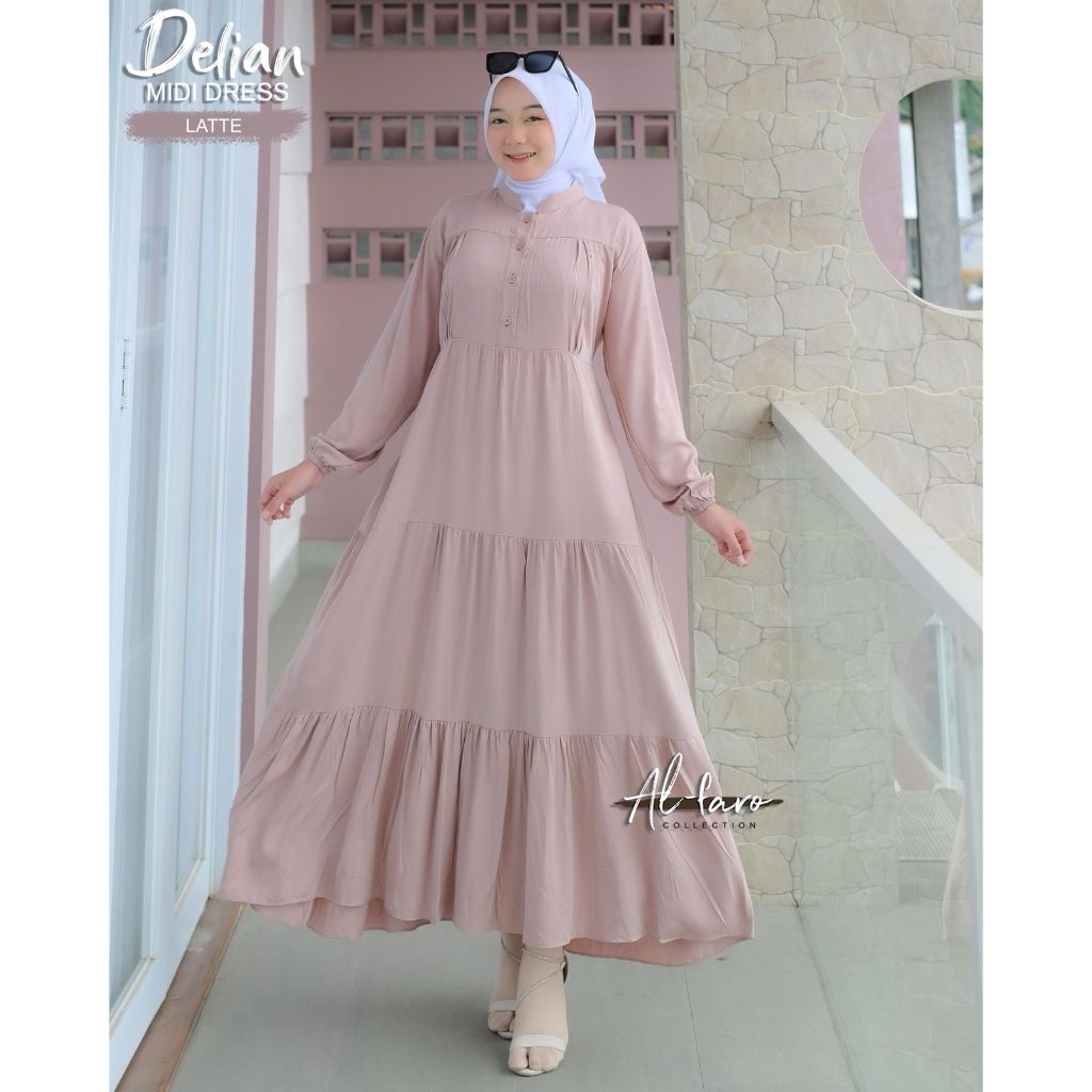 ANM - DELIAN  MIDI DRESS POLOS BAHAN RAYON PREMIUM MIDI PANJANG WANITA DASTER ADEM AL-FARO