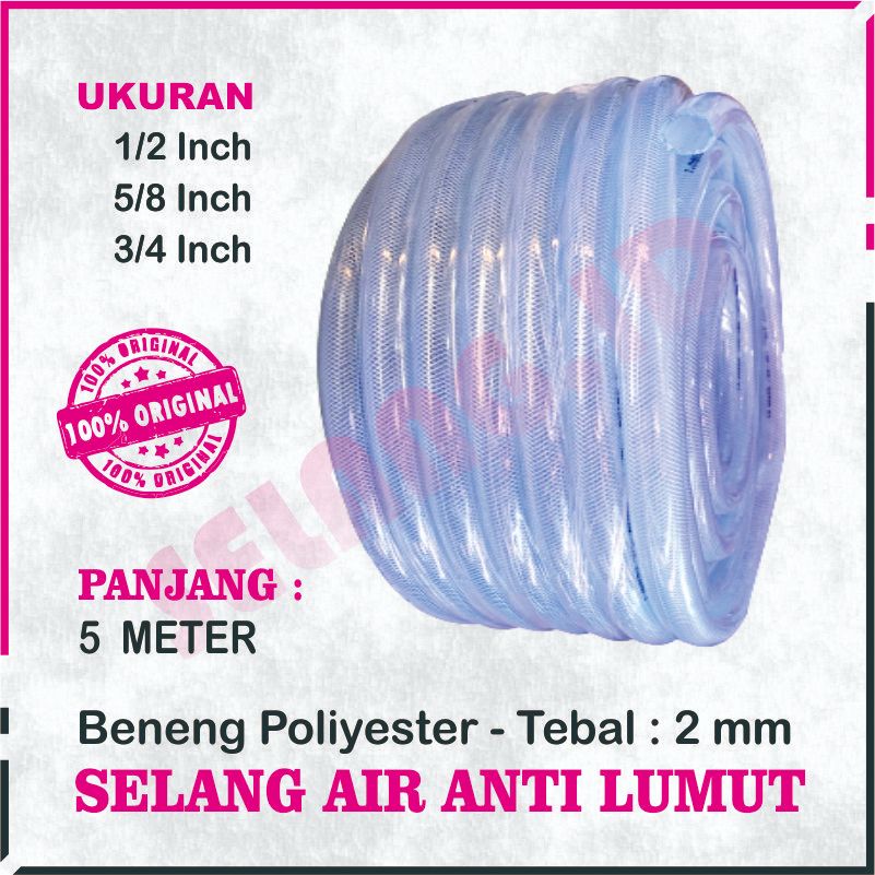 5 METER SELANG AIR TRANSPARAN /  SELANG AIR BENING 1/2 5/8 3/4 INCH / SELANG AIR CUCI MOTOR MOBIL