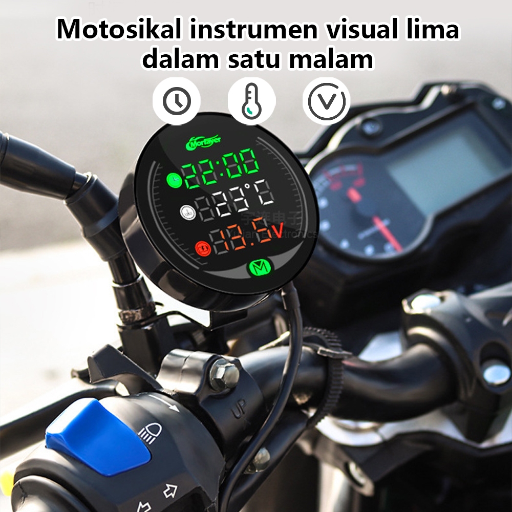Voltmeter Universal Jam Suhu Charger Motor Aki Sepeda Motor / Motorcycle Night Vision Instrument / N