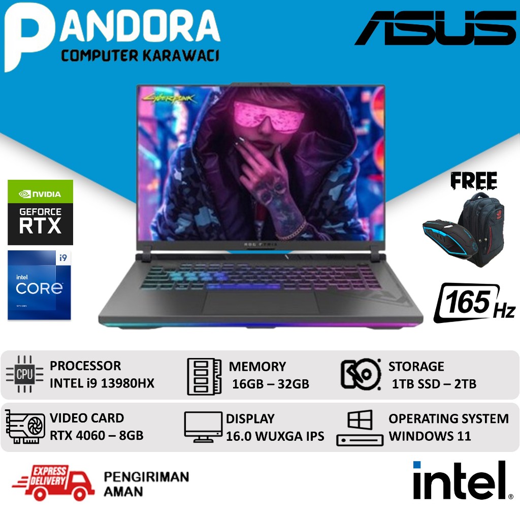 LAPTOP GAMING ASUS ROG STRIX G16 G614JV i9 13980HX RTX4060 32GB 2TB SSD 165HZ WINDOWS 11
