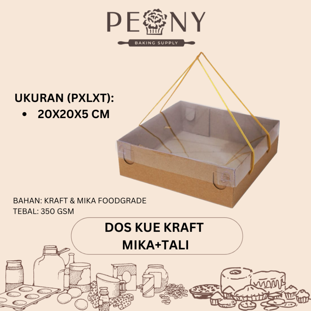 BOX / DOS KUE KRAFT MIKA + TALI TINGGI 5 CM / KOTAK KUE / PACKAGING