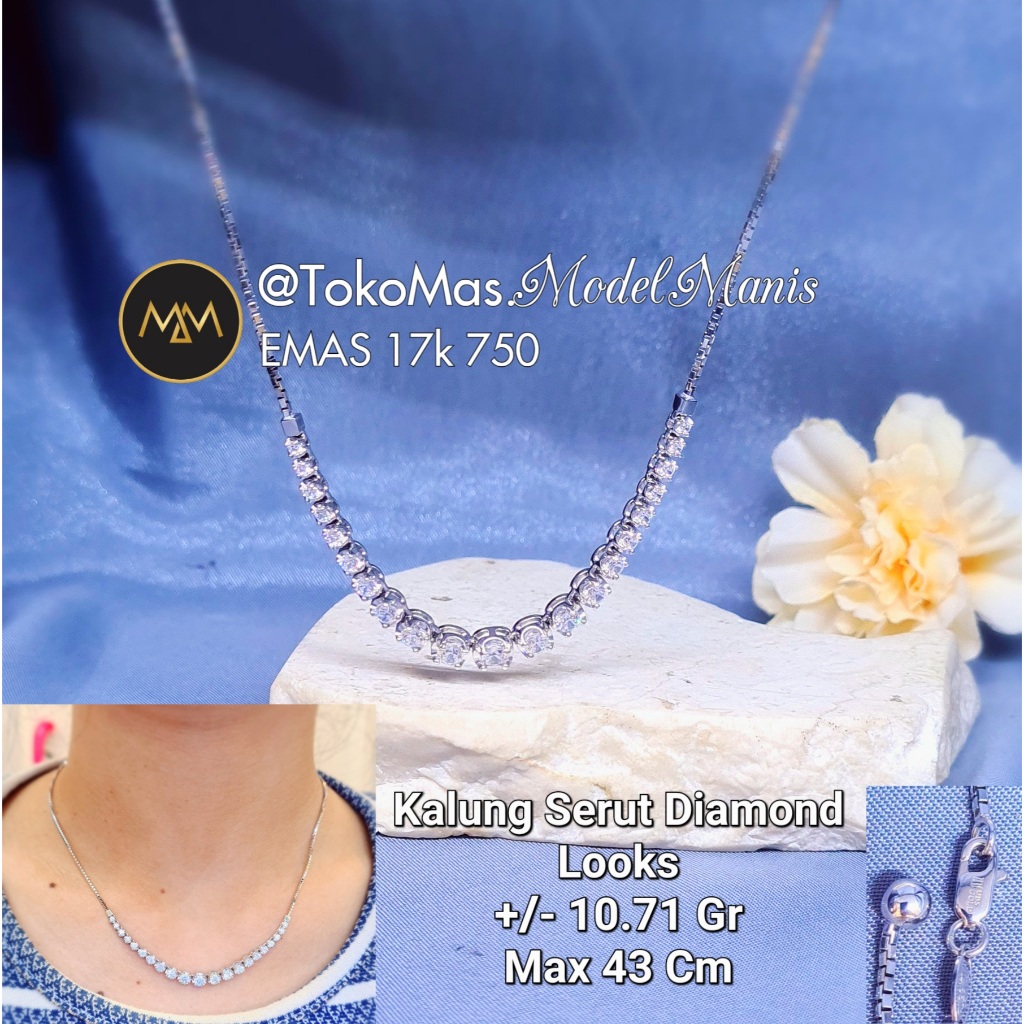 Kalung Listring Luxury tipe serut emas putih 750 kadar 17k