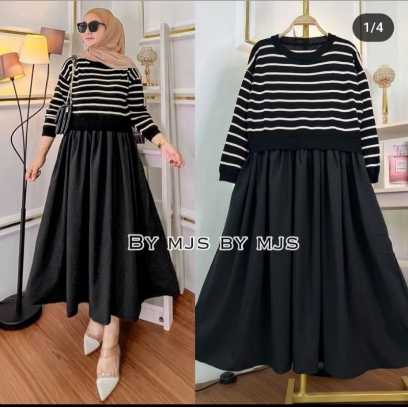 MIDI DRESS RAJUT SALUR MIX KATUN IMPORT