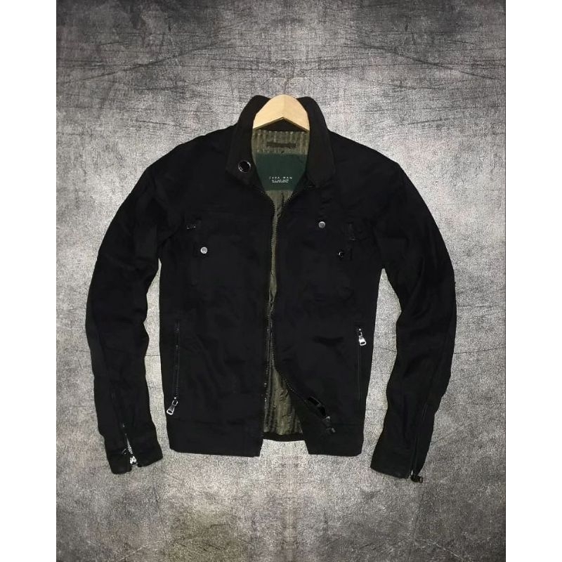 jaket denim zara man bahan tebal model biker casual preloved