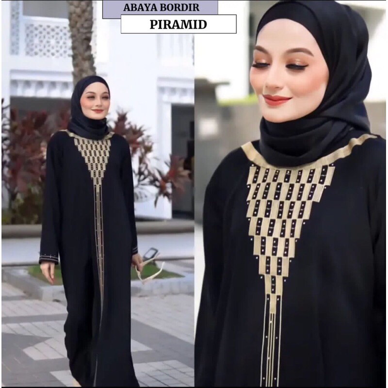 GAMIS ABAYA BORDIR PIRAMID JUBAH SAUDI HITAM BAJU UMROH