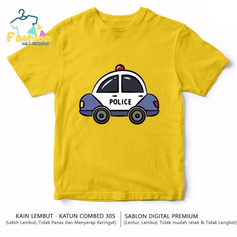 Kaos Anak distro Mobil Polisi ( 2-10 Tahun ) Untuk Cewek/Cowok