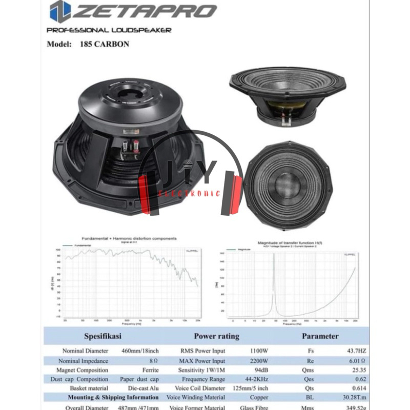 Speaker Komponen Zetapro 18 inch 185 Carbon 185-Carbon 185Carbon