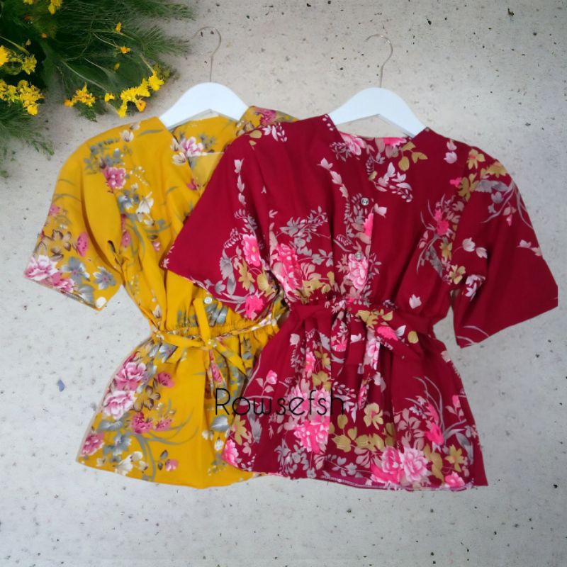 Blouse atasan wanita lengan pendek pinggang karet baju blus bunga