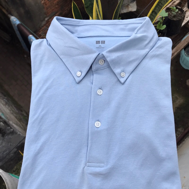 Polo Shirt UNIQLO AIRism Button Down Baby Blue (XXL)