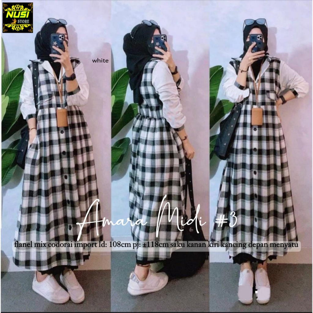 amara midi dress flanel import ld 108 pakaian baju longdress long dres gamis motif kotak siize xxl p