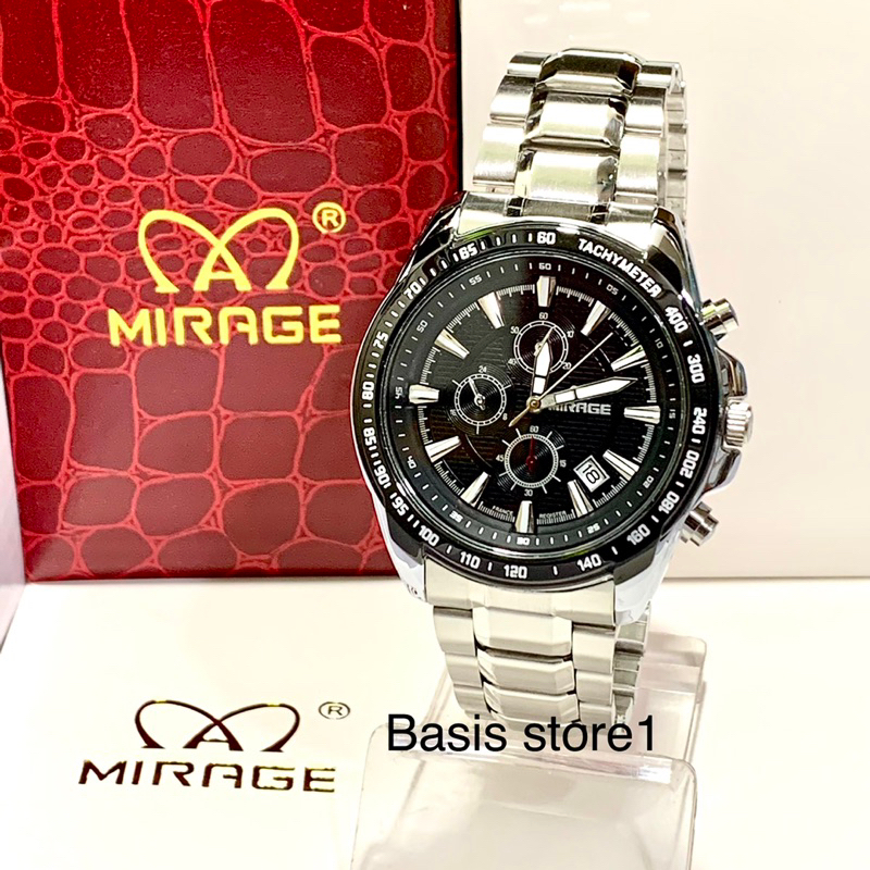 Jam Tangan Pria Silver Mirage 8305 Original 100% Tahan Air Tanggal Aktif Stainless Steel Model Sport