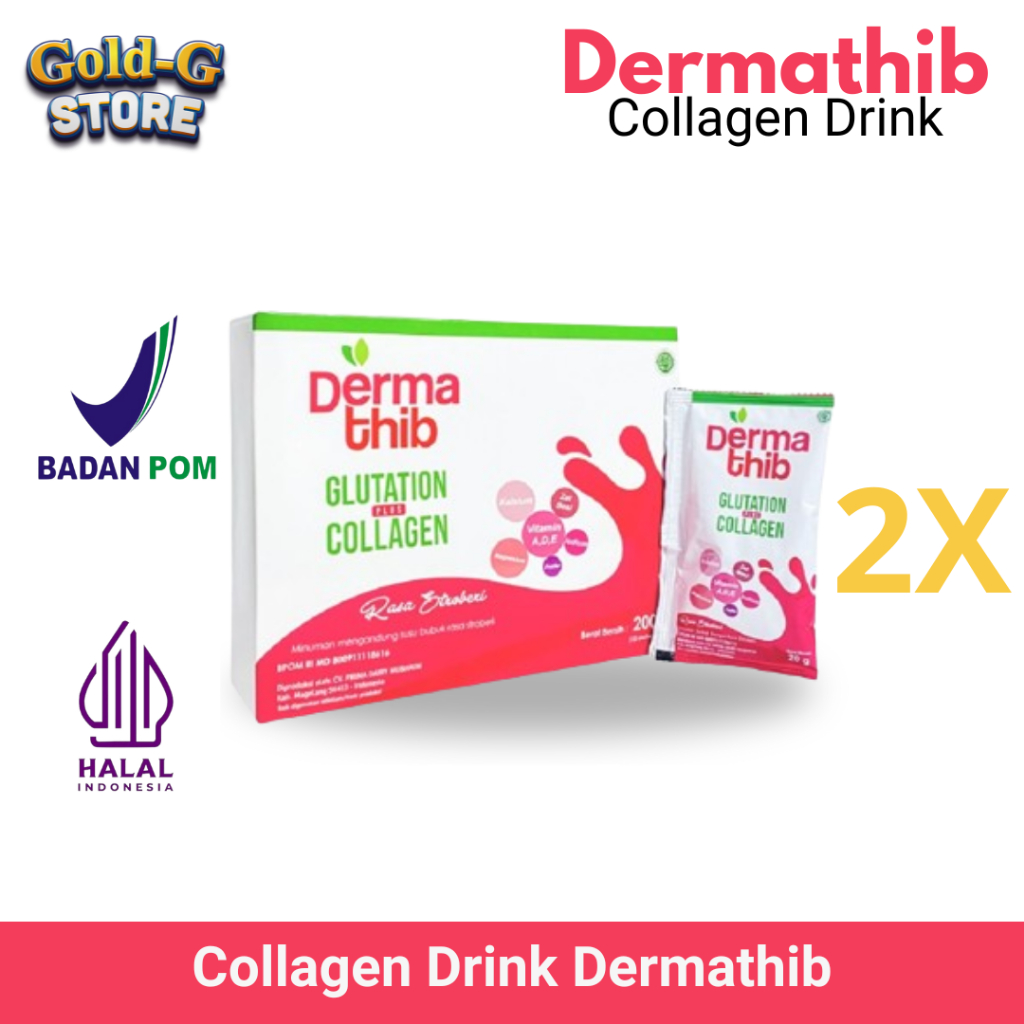2 Box - Dermathib Collagen Drink dan Glutation Minuman Collagen Rasa Stroberi Halal BPOM
