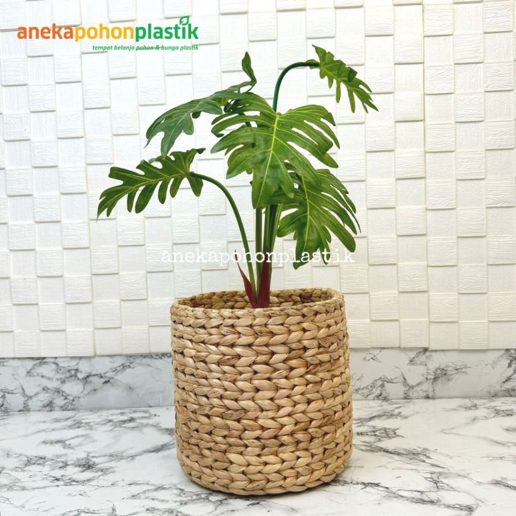 Pohon Daun Jari Philo X7 Latex Artificial Pot Dasar Cover Pot Eceng Gondok Pajangan Hiasan Ruangan R