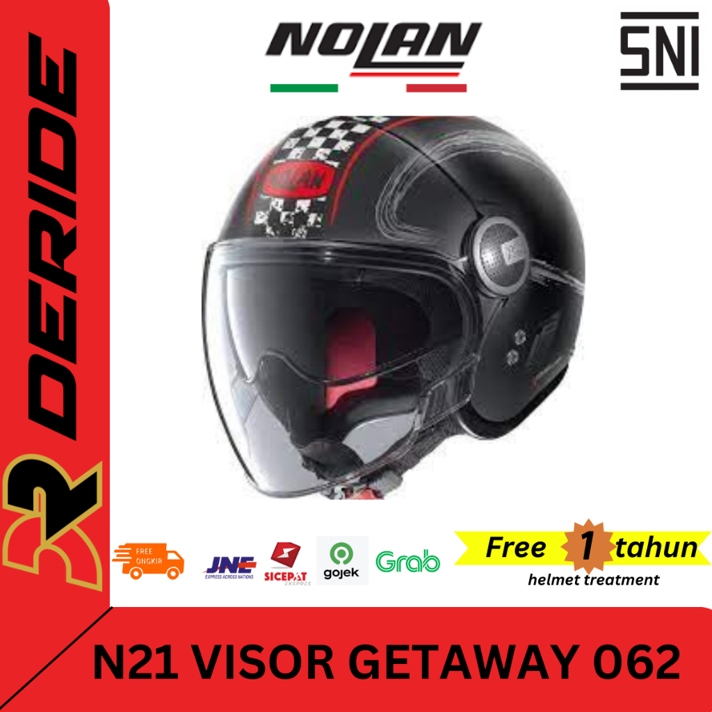 HELM NOLAN N21 VISOR GETAWAY 062 FLAT BLACK HELM HALF FACE SNI