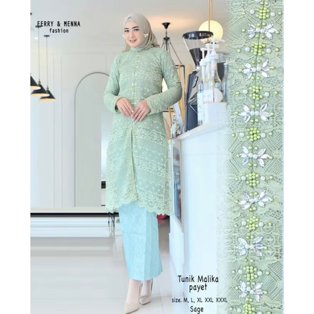 Kebaya Tunik Songket Bahan Brokat Malika Baju Pesta Kondangan Wanita Modern 2024 Pakaian Muslim Leng