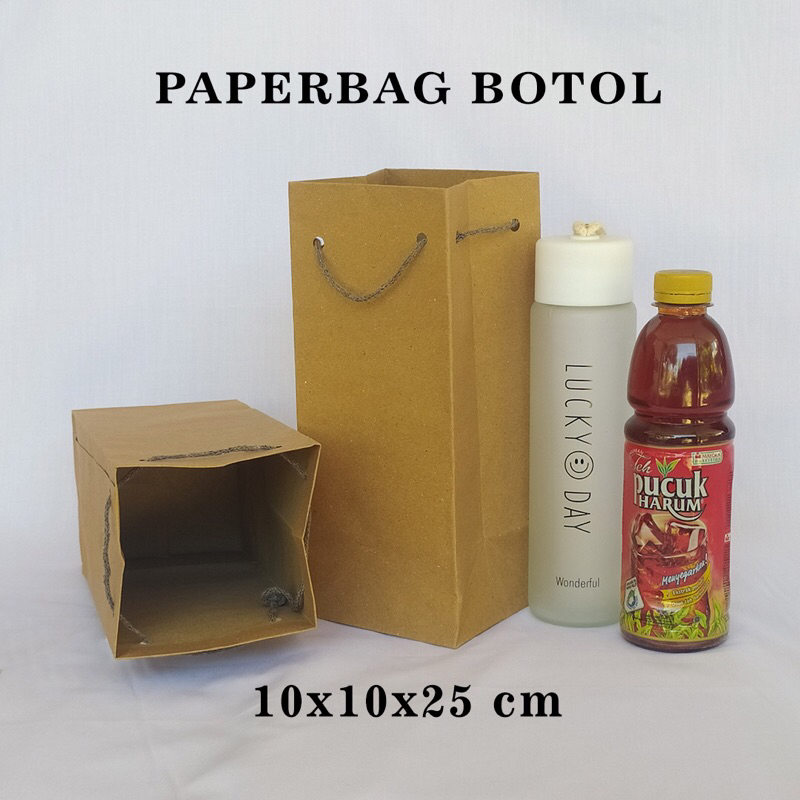 

PAPERBAG BOTOL COKLAT POLOS UKURAN P10xL10xT25 CM PER PCS
