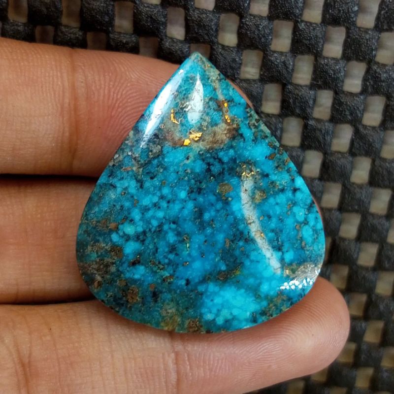 Batu Pirus Persia Biru Jumbo Serat Perak Atau Pirus Badar Model Tetes Air