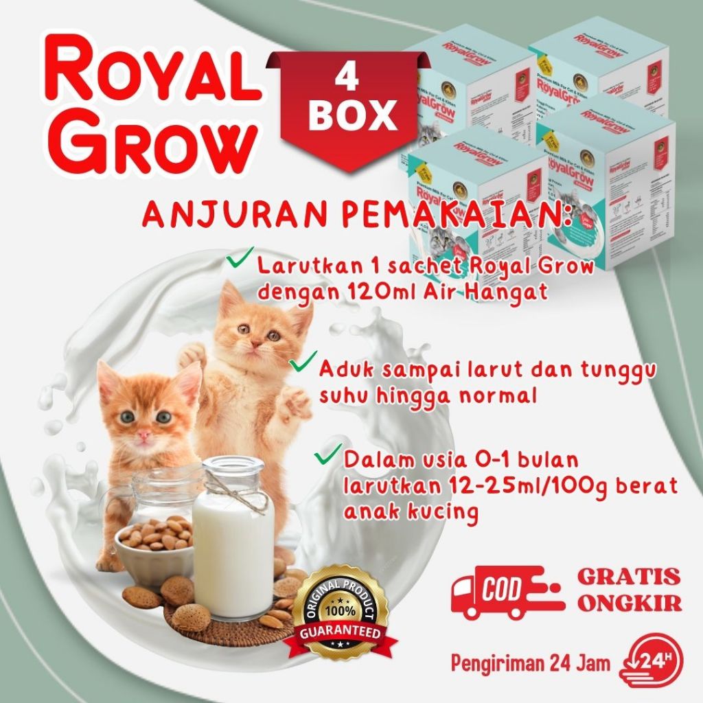 4Box RoyalGrow Original - Susu Kucing - Susu Untuk Kucing dan Anak Kucing