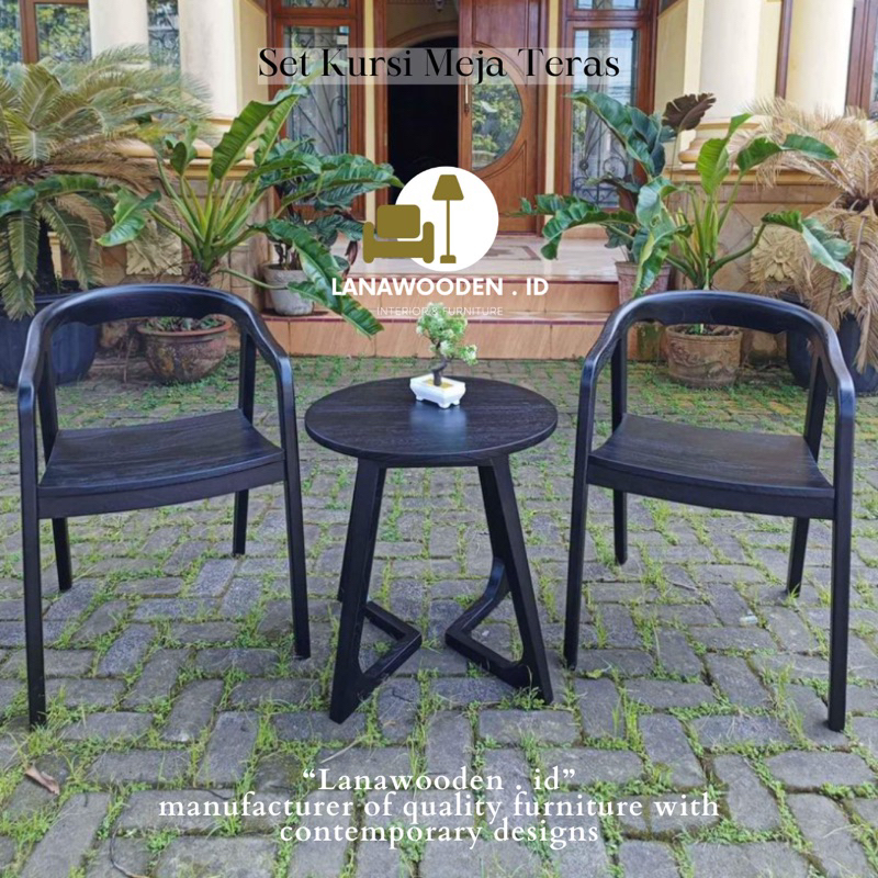 set meja kursi santai diteras minimalis dari Lanawooden.id material menggunakan kayu jati solid berk