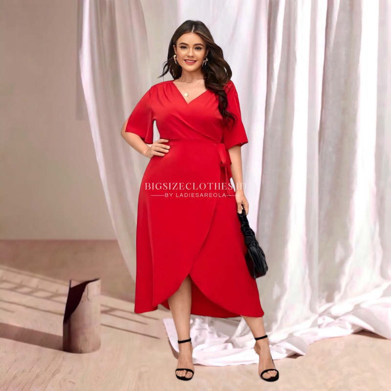 ZEANE DRESS - Dress pesta wanita dress midi A line wrap c neck big suze baju jumbo pakaian ukuran be