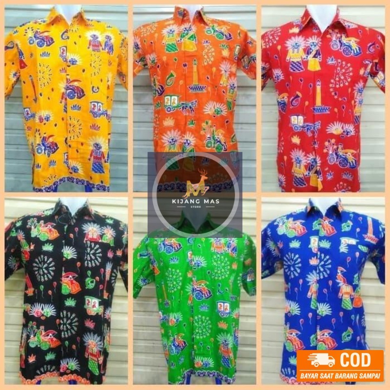Kemeja Ondel Ondel Anak Motif Ondel Betawi Tangan Pendek / Seragam Sekolah Batik