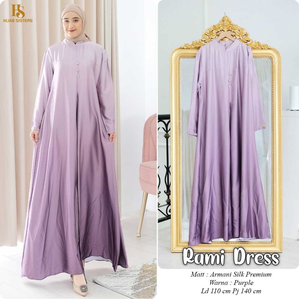 hijab sister's gamis wanita kekinian ld 110 rami maxy dress motif polos mat armani silk premium
