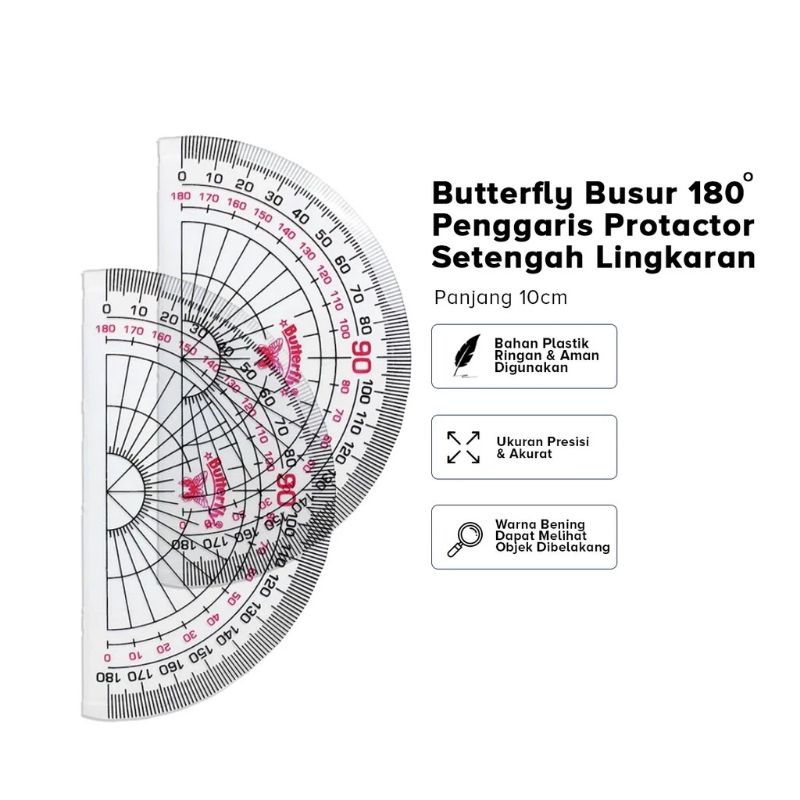 

Penggaris Busur Derajat Butterfly Perlengakapn Anak Sekolah Harga 4pcs