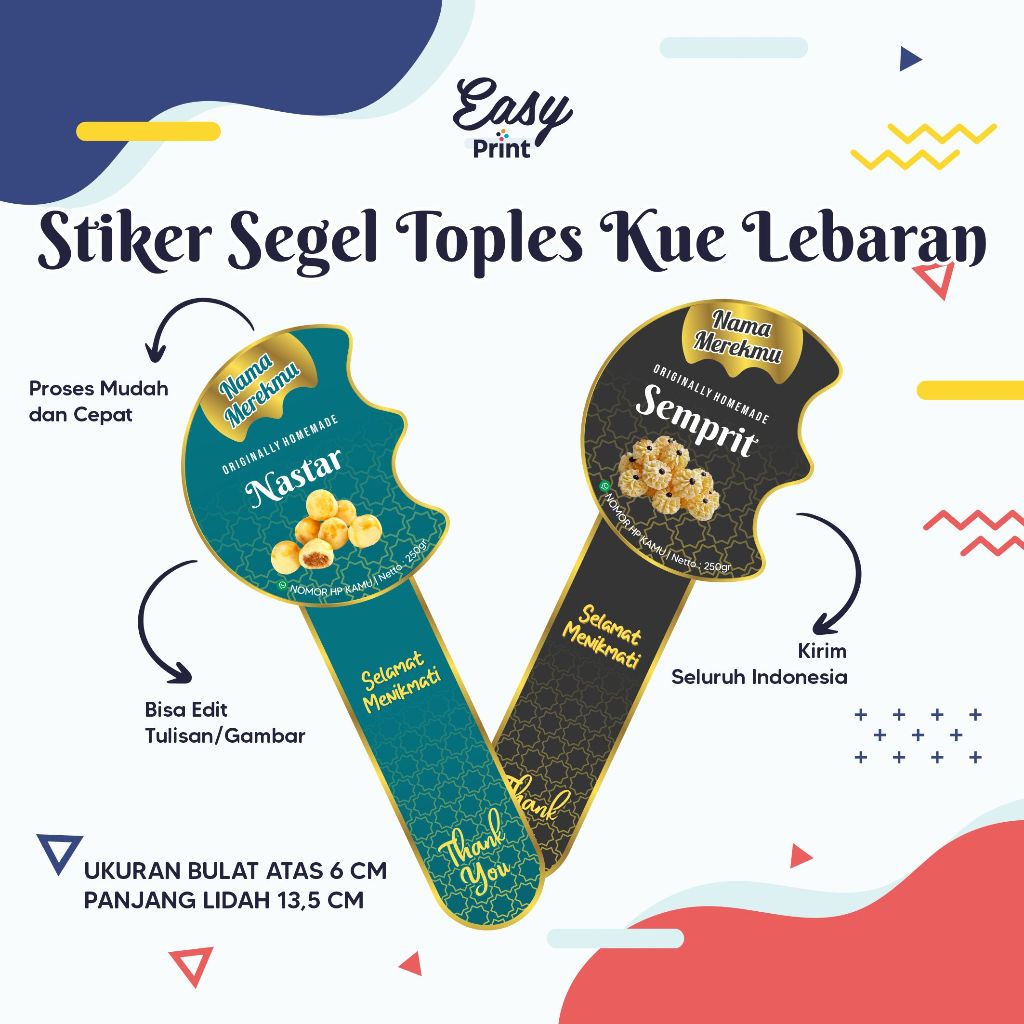 

Stiker Segel Toples Kue Kering Lebaran/ Stiker Parcel Idul Fitri Bulat Custom/ Lebaran