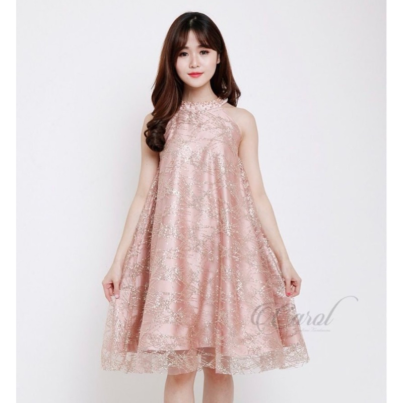 [Preloved] Dress Pesta Mewah warna Rose Gold Brand Carol_clothline