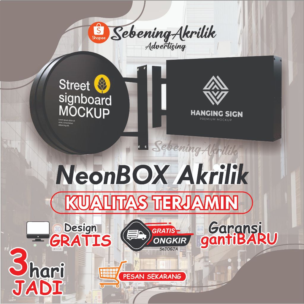 NEON BOX BULAT / KOTAK DUA SISI 2 SISI [TINGGAL PASANG] AKRILIK