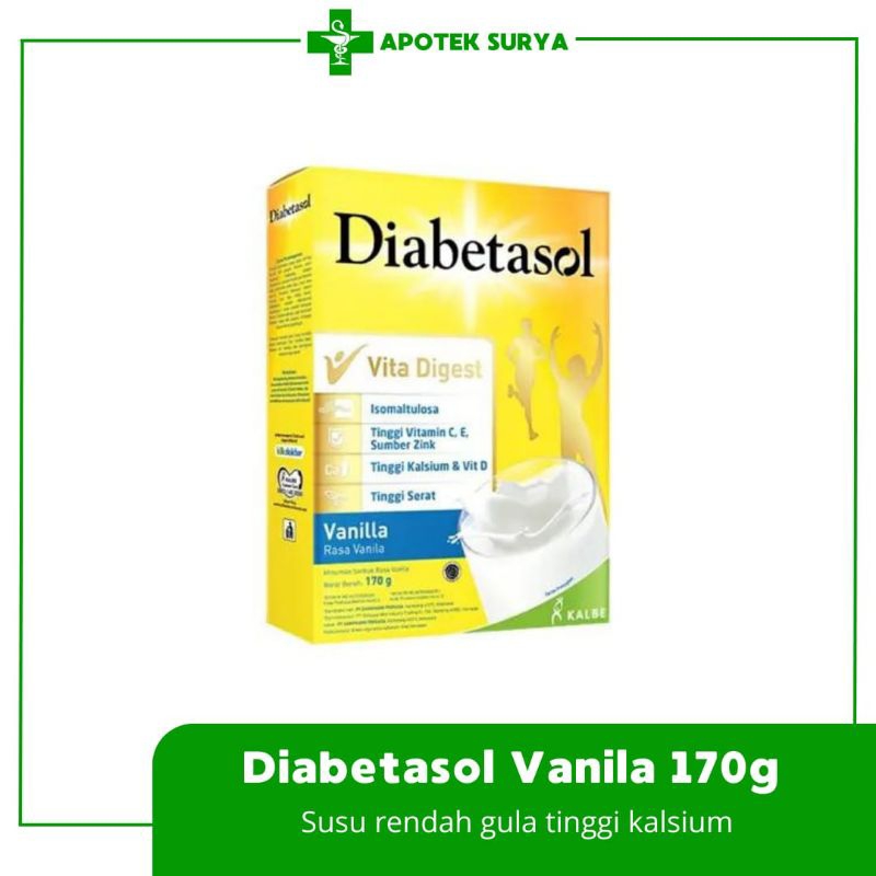 

Diabetasol Vanilla 170g Susu Nutrisi Diabetes | Apotek Surya Semarang