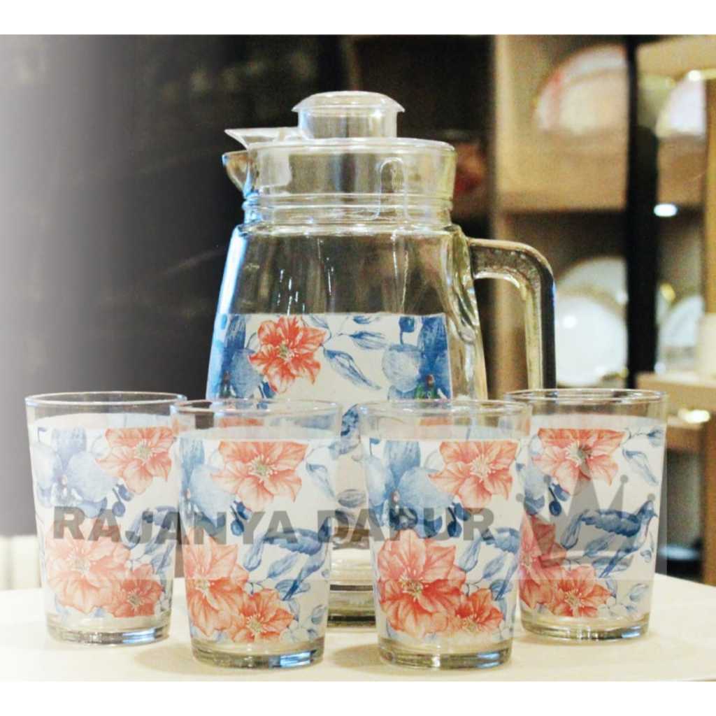 DRINK SET LAZETTA - PITCHER DAN GELAS SET - LAZETTA TEKO DAN GELAS MMS HOUSEWARE - GELAS KACA SET 7P