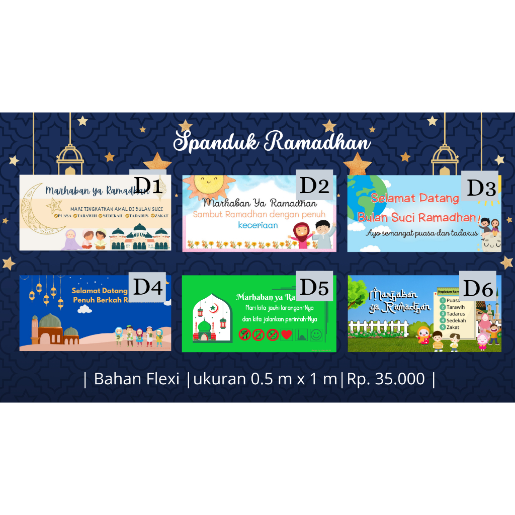 Spanduk Puasa Poster Ramadhan Anak Dekorasi Ramadhan Banner Ramadhan - D6, 0.5 m x 1 m