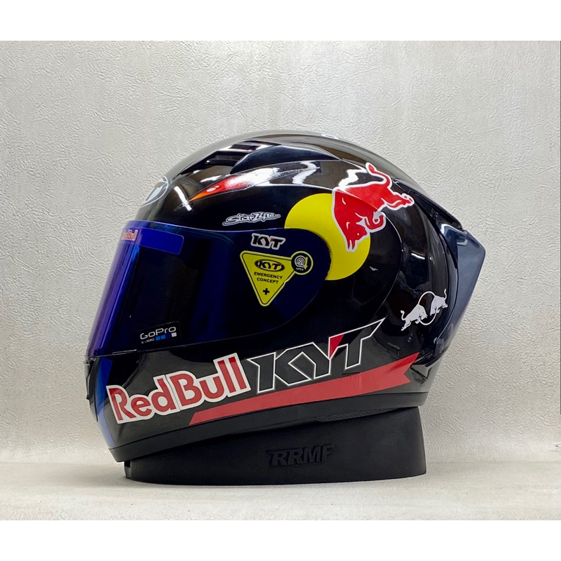 KYT R10 Solid Black Glossy || Stiker Redbull Merah - Helm Full Face
